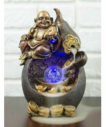 Happy Buddha Hotei Seated On Wine Gourd Backflow Incense Burner LED Ligh... - $620.39 MXN
