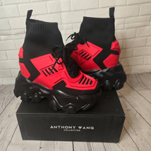 Anthony Wang Red Black Chunky Hidden Wedge Sock Sneakers - Sz 9 - $1,684.94 MXN