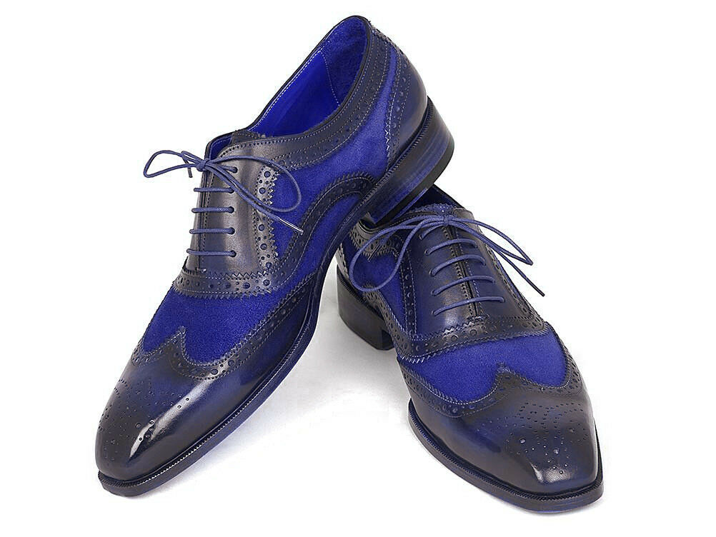 Men's Black & Blue Burnished Brogues Toe Wing Tip Suede Leather Shoes US 7-16