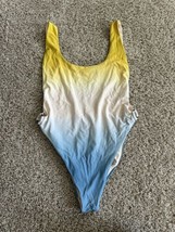 Aerie XL Ombre High Cut Open Sides One Piece Swimsuit Blue Yellow Bathing NWOT - £14.93 GBP