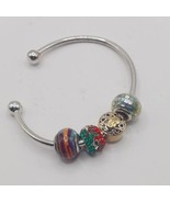 Silvertone cuff With sterling silver charms One is stamped murano italy - $95.40 CAD