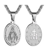 Miraculous Medal Virgin Mary Necklace for Men Boys Stainless Steel Free ... - £13.42 GBP