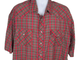 Men's Southern Classics Shirt Red plaid Short Sleeve Pearl snap Buttons 2XL - $10.29