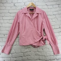 Jones New York Top Womens Sz 12 Pink Stretch Long Sleeve Wrap Shirt Blouse  - £11.89 GBP