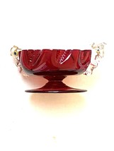 VINTAGE RED BLOWN VENETIAN GLASS FOOTED MASTER SALT WITH DOLPHIN SIDES - $95.00
