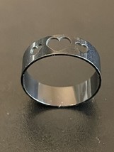 Hollow Hearts Black Stainless Steel Men Woman Engagement Ring Band Size 9.5 - £6.33 GBP