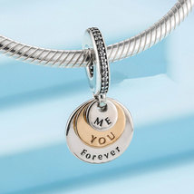925 Sterling Silver &amp; Gold You &amp; Me Forever Pendant Charm Bead - £12.63 GBP