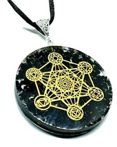 Black Tourmaline Metatrons Cube Necklace Pendant Orgone Chakra Orgonite Golden - £11.23 GBP