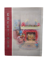 Christmas Greeting Card Vintage Mid Century Modern Glitter Fireplace Coz... - $8.90