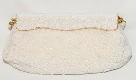 Vintage White Beaded Pearl Evening Bag Purse Clutch Pearl Strap Made in Japan - £31.58 GBP