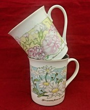 Vintage Mother’s Love 2 floral &amp; gold trim rim Coffee Mugs Cups Applause 1986 - £9.34 GBP