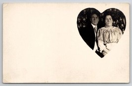 RPPC Sweet Couple In Heart Masked Photo Postcard R25 - £7.04 GBP