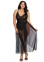 Dreamgirl Women&#39;s Plus Size Lace Teddy and Sheer Wraparound Skirt, Black, 1X - £36.93 GBP