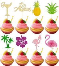 Tropical Cupcake Toppers 32Pcs Aloha Cupcake Picks Flamingo Cake Toppers... - $15.49