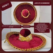 adults plain burgundy with gold colors mexican charro sombrero MARIACHI ... - £78.62 GBP