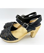 Swedish Hasbeens Sky High Leather Woven Wood Heel Clogs Size 37 US 7 - $115.03 CAD