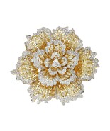 18k Two-Tone Gold Large Flower Brooch w/ 4.15 ct Diamonds Gorgeous - $9,696.23
