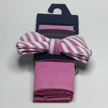 Rooster Men Bow Tie with Pocket Square Set Pre-Tied Ready To wear Pink Stripes  - £18.72 GBP