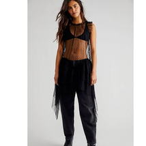 Nwt Free People Mia Mesh Maxi Top $148 Large Black Dropped Waist Ruffled Tiered - £68.95 GBP