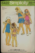 70s Sz 4 Girls Bathing Suit Bikini Skirt Stretch Knits Simplicity 6422 Pattern - £5.45 GBP