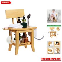 Waterproof Bamboo Bath Stool with Storage Shelf - Ideal for Seniors &amp; Di... - $123.70