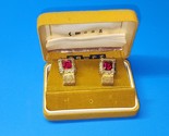 Vintage Swank Gold &amp; Ruby Red Cufflinks Wrap Around Mesh With Box - 1960... - $24.97