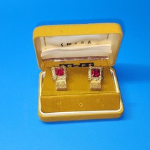 Vintage Swank Gold &amp; Ruby Red Cufflinks Wrap Around Mesh With Box - 1960s, 1970s - £19.96 GBP