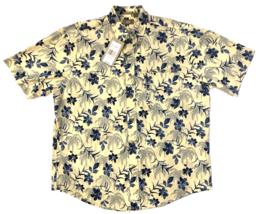 Natural Issue Hawaiian Shirt Mens Large Yellow Blue Palm Tree Wrinkle Free Aloha - £18.16 GBP