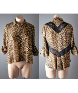 Womens Brown Leopard Lace Long Sleeve Chiffon Button Down Shirt Blouse T... - $20.55 CAD