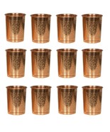 Pure Copper Water Glass Full Embossed Drinking Tumbler Health Benefits S... - £50.46 GBP