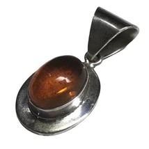 Vintage Sterling Silver Necklace 925 Pendant Amber Mexico Modernist - £75.93 GBP