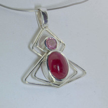 Spider Pendant Red Ruby Cabochon Pink Spinel Handmade Silver Unisex Design 369 - £74.53 GBP
