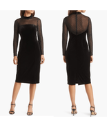 Eliza J Beaded Yoke Mixed Media Long Sleeve Sheath Dress, Black, Size 14... - $177.76 CAD