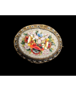Vintage Italian Micro Mosaic Floral Brooch Pin Oval Millefiori Glass Old... - $96.75 CAD