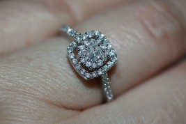 10K White Gold Halo Design Round &amp; Princess Cut Diamond Engagement Ring 7.25 - £332.46 GBP