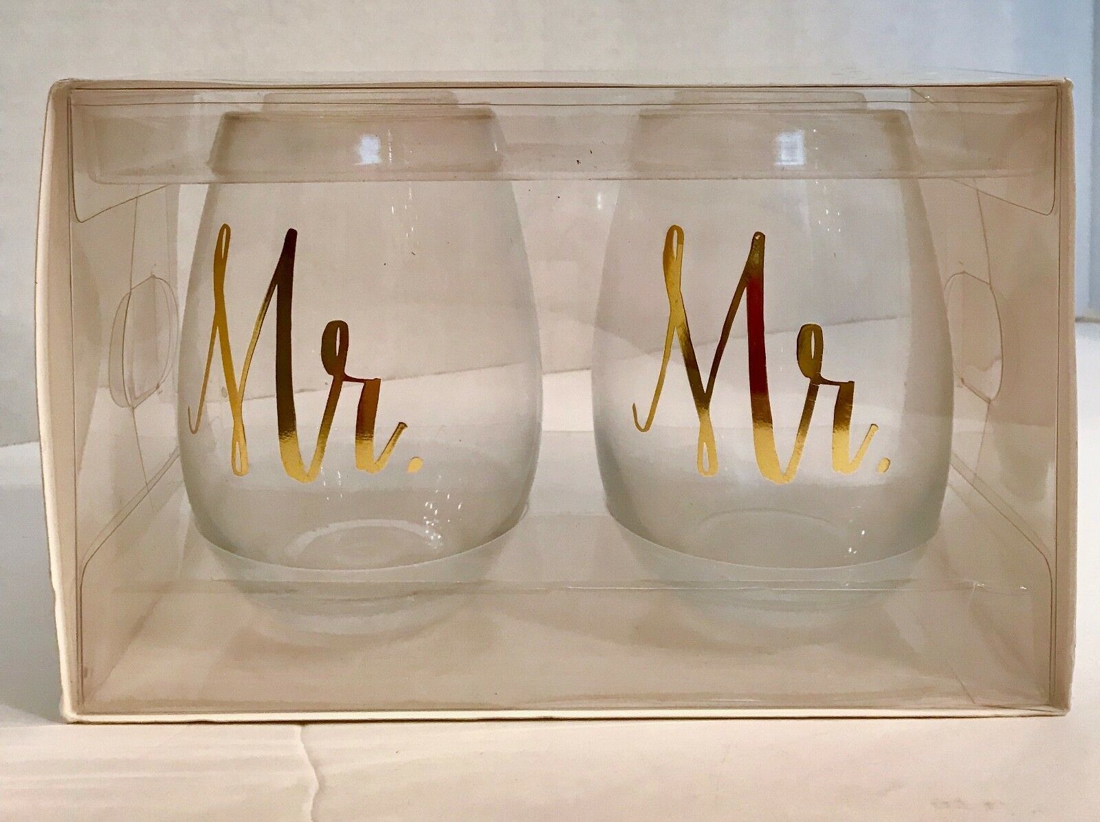 Mr & Mr Gold Stemless Wine Glasses Same Sex With Elegant Lettering 176 Oz - $28.70