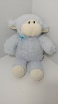 Stephan Baby lamb plush baby soft toy blue cream w/ satin bow fuzzy fur - £15.49 GBP