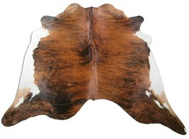 Dark Brindle Cowhide Rug Size: 6.7&#39; X 6.5&#39; Brown/Beige Cowhide Rug K-218 - £125.37 GBP