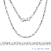 925 Italy Sterling Silver w/ Rhodium 2.3mm Diamond-Cut Bead Link Chain Necklace - £40.99 GBP+