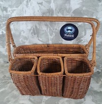 Vtg Wicker Silverware Caddy Flatware Napkin  Holder Organizer Rattan BOH... - $15.93