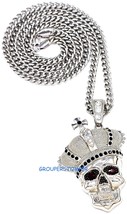 Skull Ruby Red Eyed Crowned New Iced Out Pendant With or Without Necklace - £10.37 GBP+