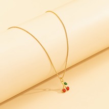 Red Enamel &amp; 18K Gold-Plated Cherry Pendant Necklace - £10.24 GBP