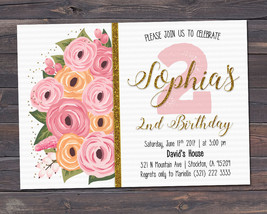 Floral Birthday Invitation / Girl Birthday Invitation / Watercolor Flowers - £6.35 GBP