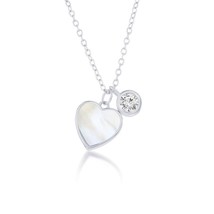 Sterling Silver MOP Heart &amp; Bezel-Set CZ Necklace - £31.95 GBP