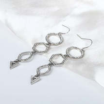 Cubic Zirconia &amp; Silver-Plated Geometric Bezel Drop Earrings - £11.27 GBP