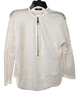 ALFANI Women&#39;s Cream White Open Weave Mesh Sweater Top with 3/4 Gold Zip... - $37.96 CAD