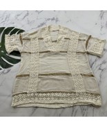 Soft Surroundings Saturday Stroll Tunic Top Size L Cream Tan Crochet Tri... - $40.60 CAD