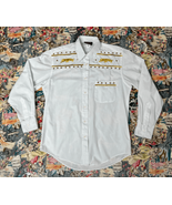 Vtg 80s 90s PGB White  Button Down Shirt Sz S/M Gold Studs Jaguar Embroi... - $451.28 MXN