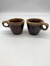 Set Of 2 Vintage Hull Pottery Brown Drip Glaze USA Coffee Cups Mugs - £12.55 GBP
