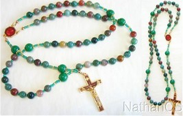 Catholic Rosary Bloodstone &amp; Vermeil with Vintage Cross and St.Therese Center - £89.55 GBP